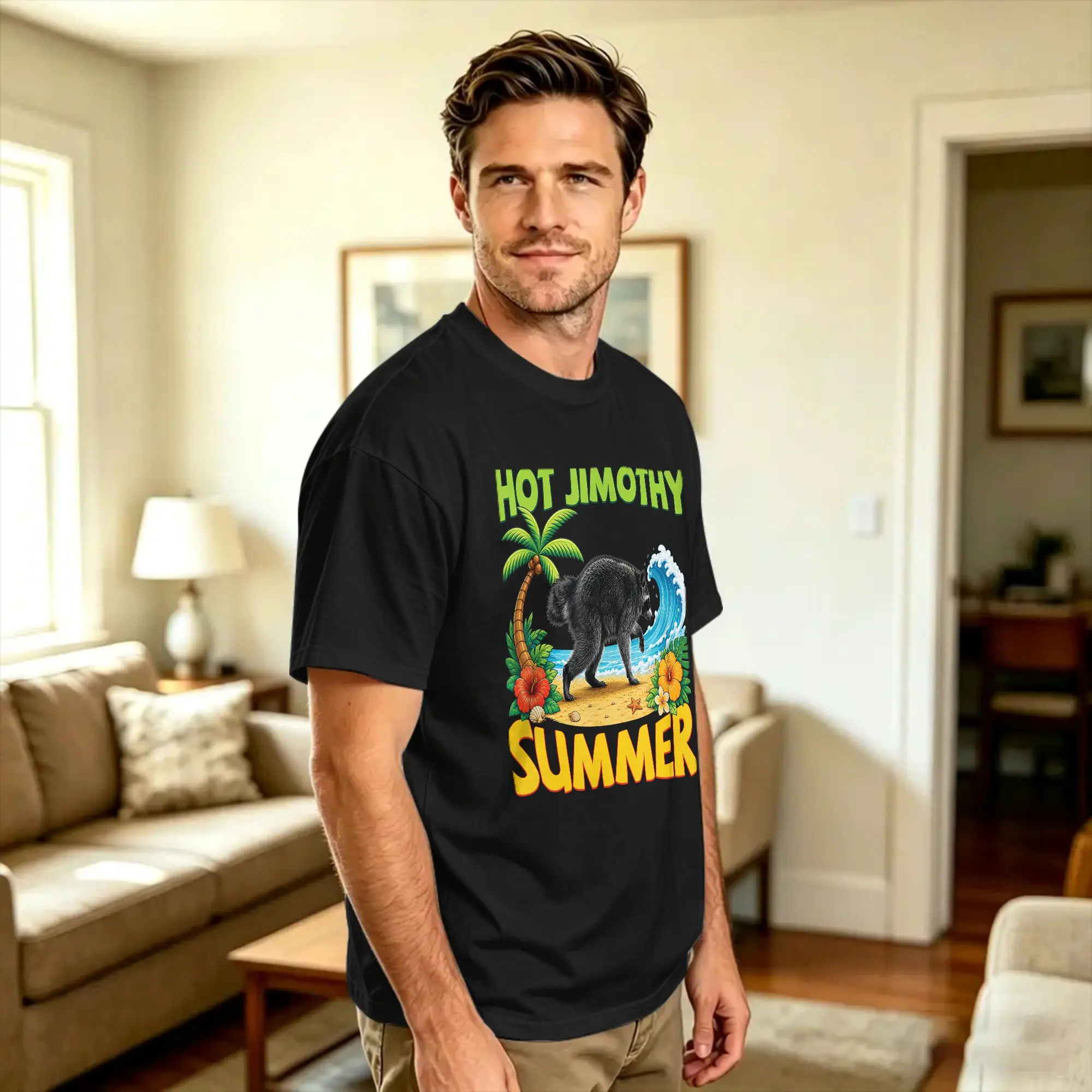 Men Hot Jimothy Timothy Summer Raccoon Team Stay Weird Gag Gifts  T Shirts  Pure Cotton Tops Summer Funny Short Sleeves T-Shirt