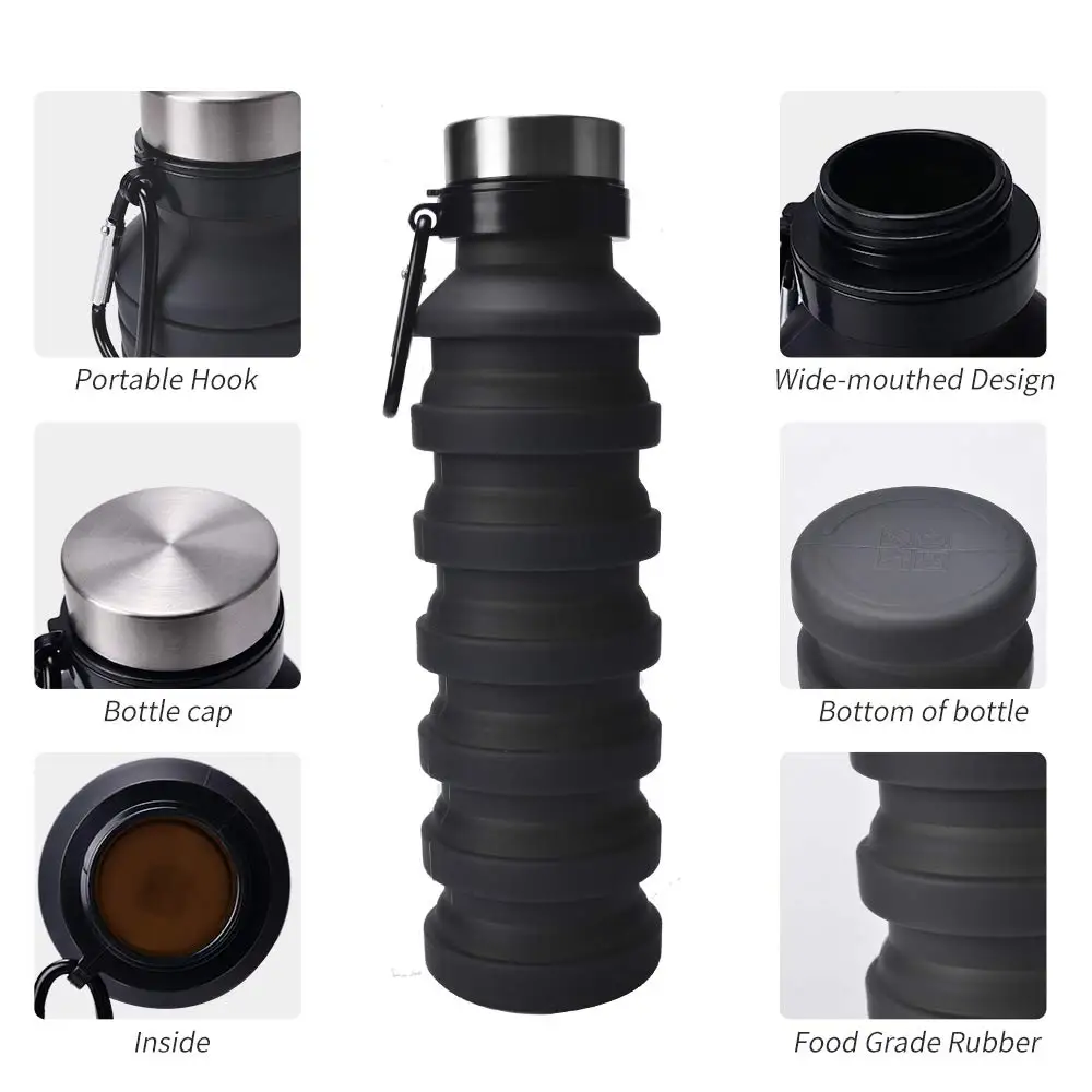 550ML Collapsible Water Bottle, Reuseable BPA Free Silicone Foldable Bottles Portable Hiking Cup For Outdoor Mountaineering Tour