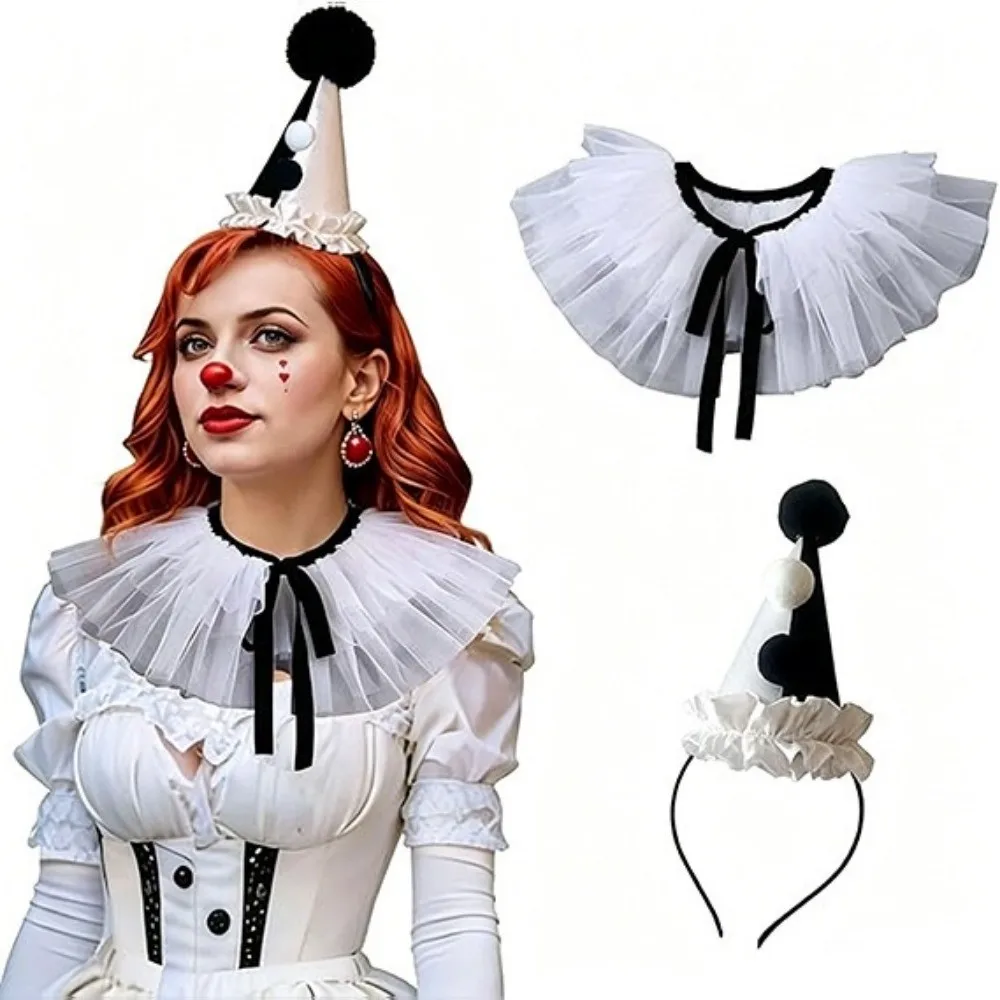 2Pcs Light Weight Clown Headband Bow Tie Cape Set Fake Collar Adjustable Headpiece Role Play Costume Set Role-playing Props