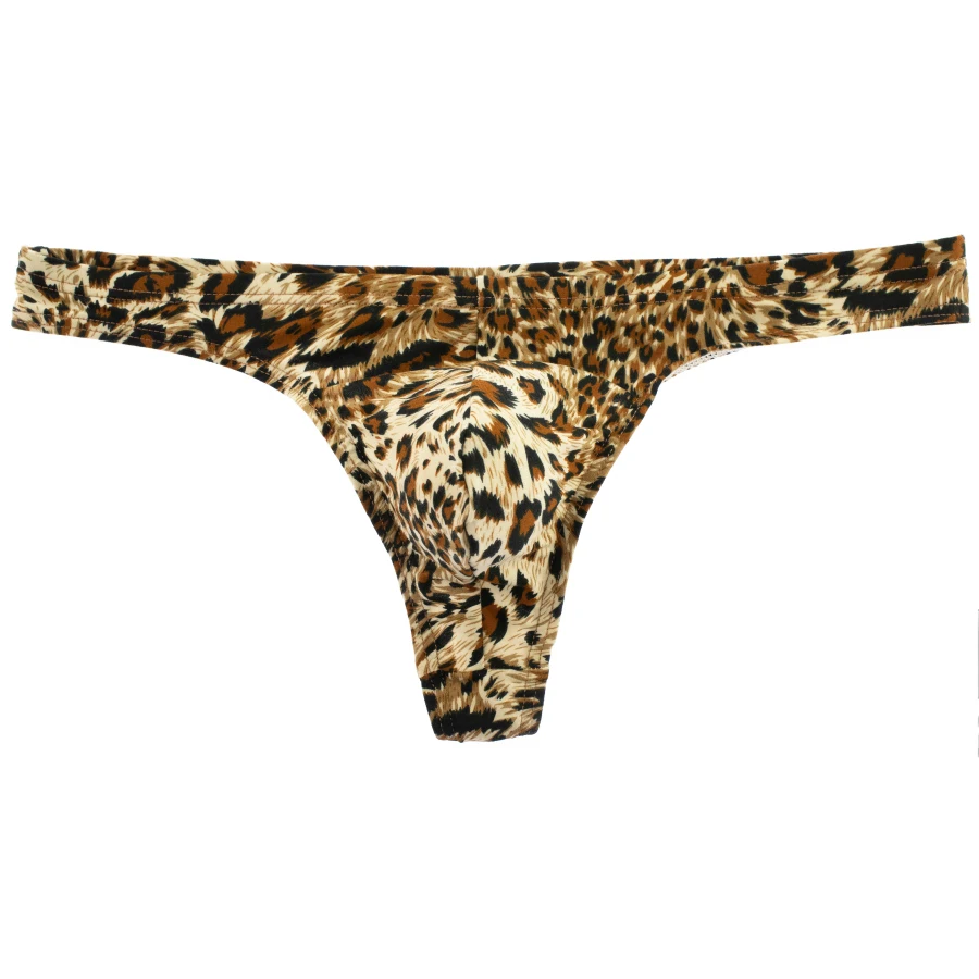 Tangas y cuerdas G para hombre, ropa interior de tiro bajo con estampado de leopardo, suspensorio Hipster para pene, lencería Sexy, Tanga transpirable, K-07