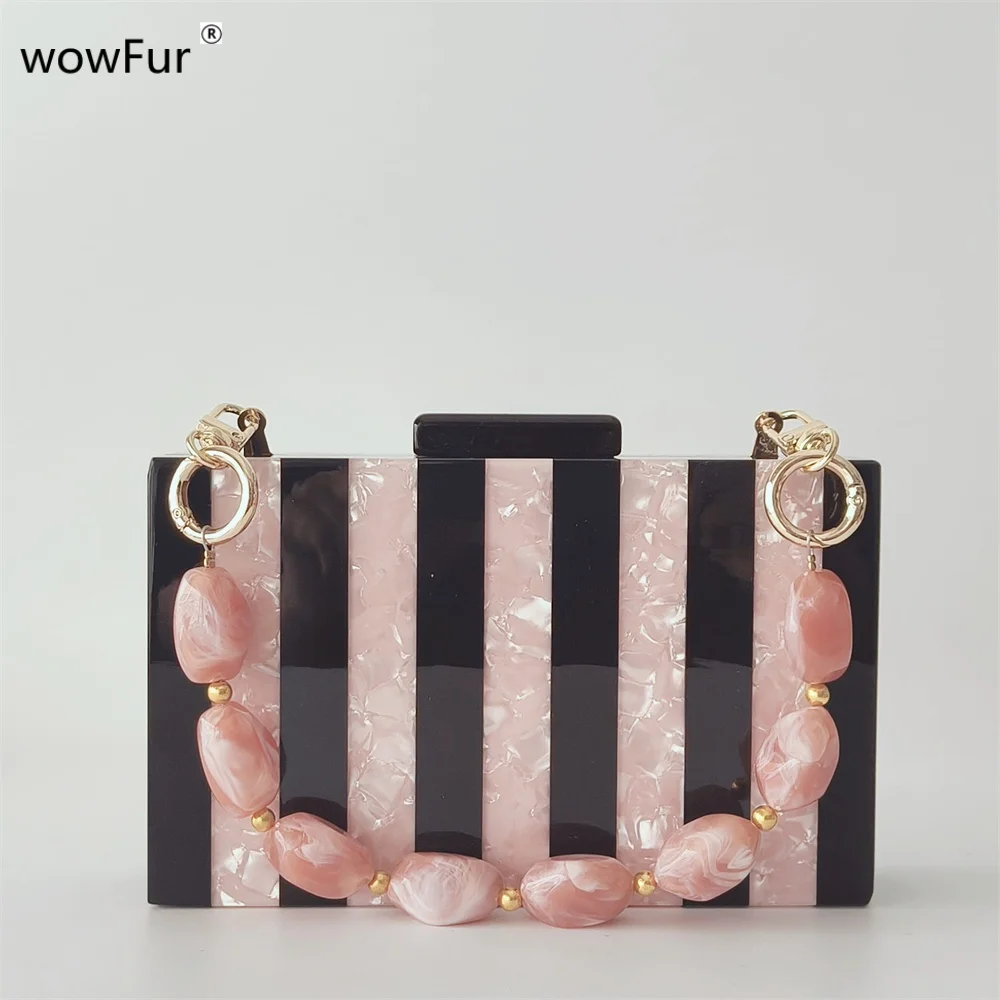 

Solid Black With Pink Marble Striped New Luxury Lady Handbag Purse Fashion Shoulder Acrylic Box Mini Clutches Evening Wallet Bag