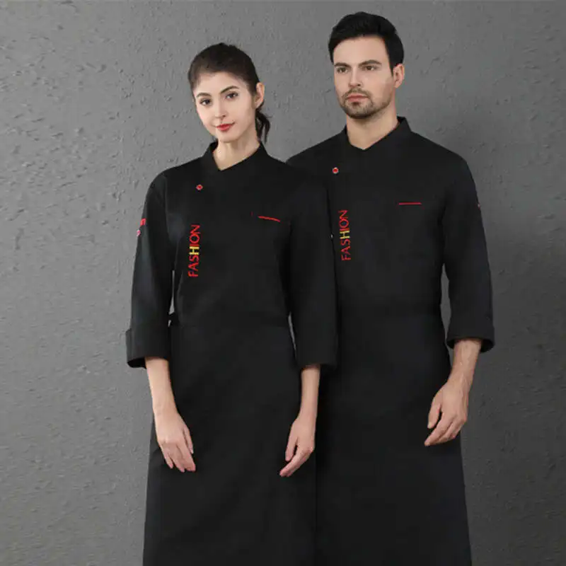 توصيل البرق أزياء طويلة الأكمام ملابس الشيف أعلى مطعم الفندق المطرزة امتصاص الرطوبة تنفس موحدة #2