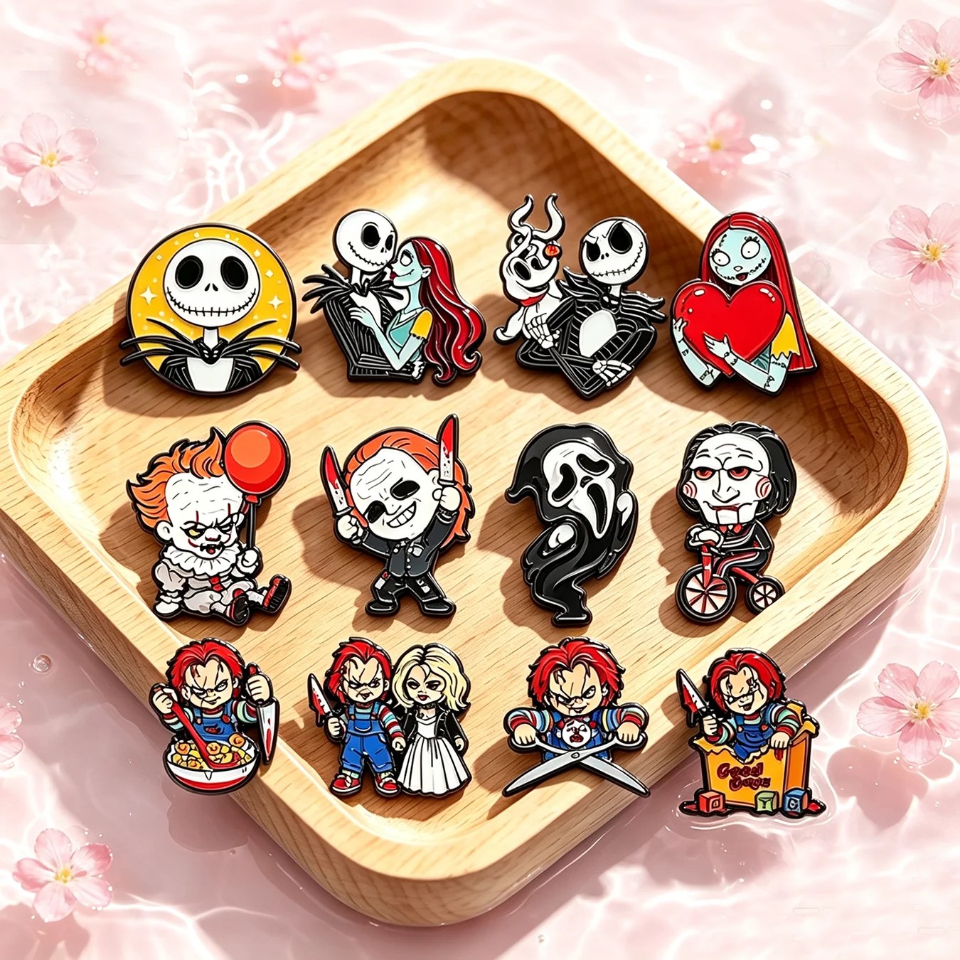 4-12Pcs Horror Movie Skeleton Joker Boys Enamel Pins Cartoon Killer Characters Brooch Fashion Lapel Badge Backpacks Jewelry Gift