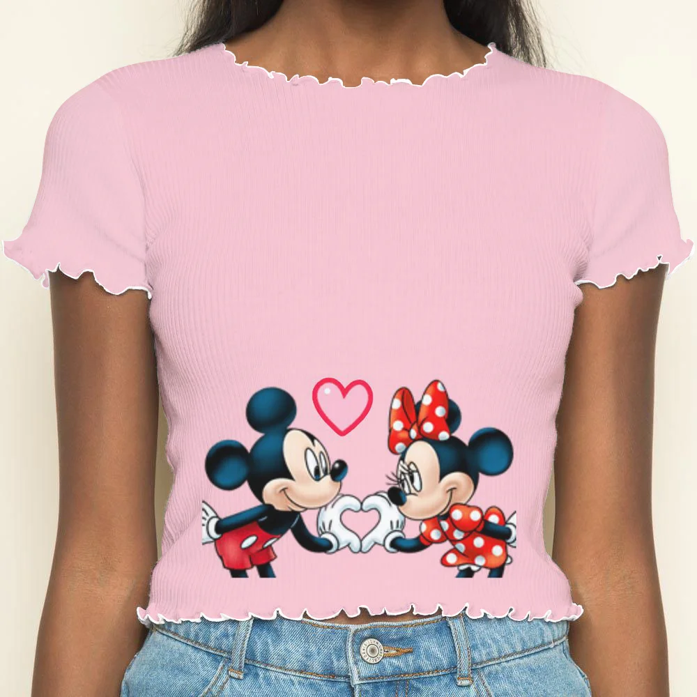 Short Sleeve T-shirt Top Crew Neck Clothing New in Tops & Tees Disney Lettuce Trim Mickey Women's Mickey Disney Minnie Mouse Top