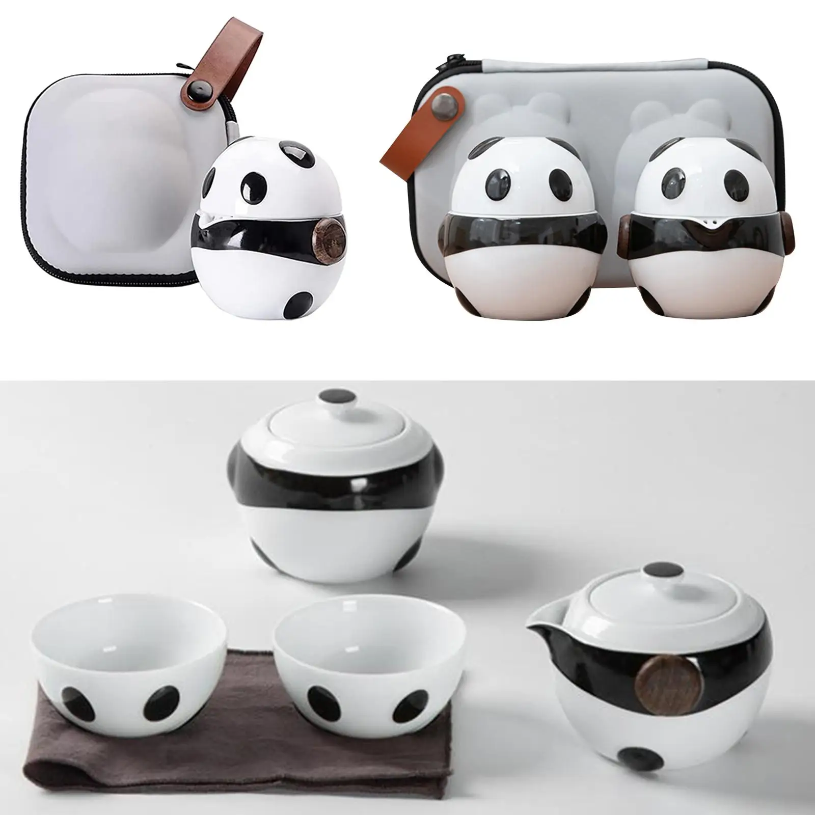 Mini Panda Ceramic Tea for One Set Travel Tea Set Storage Chinese Kung Fu Ceramic Teacups for Short Trip for Hotel Garden Party