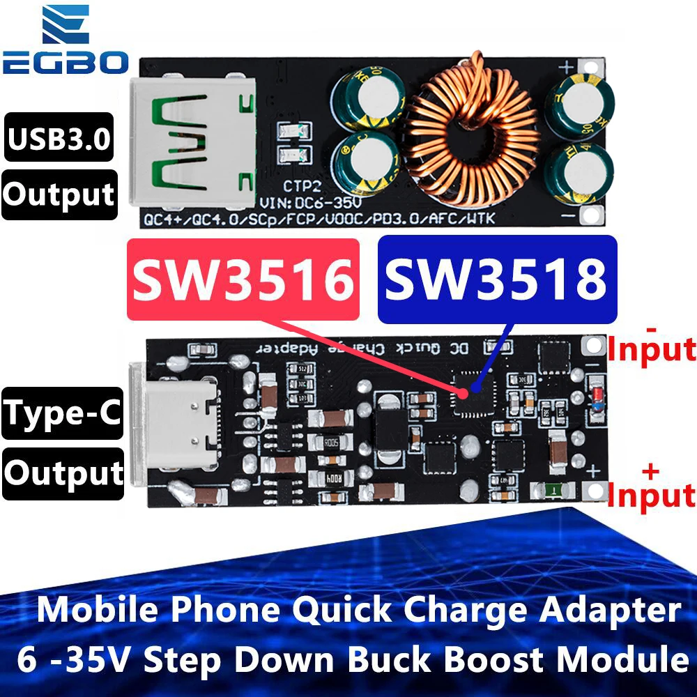 Adattatore di ricarica rapida per telefono cellulare USB Type-C, modulo Boost Buck Step-Down, SCP, FCP, PD, Qualcomm SW3516, SW3518, QC4.0, QC3.0,