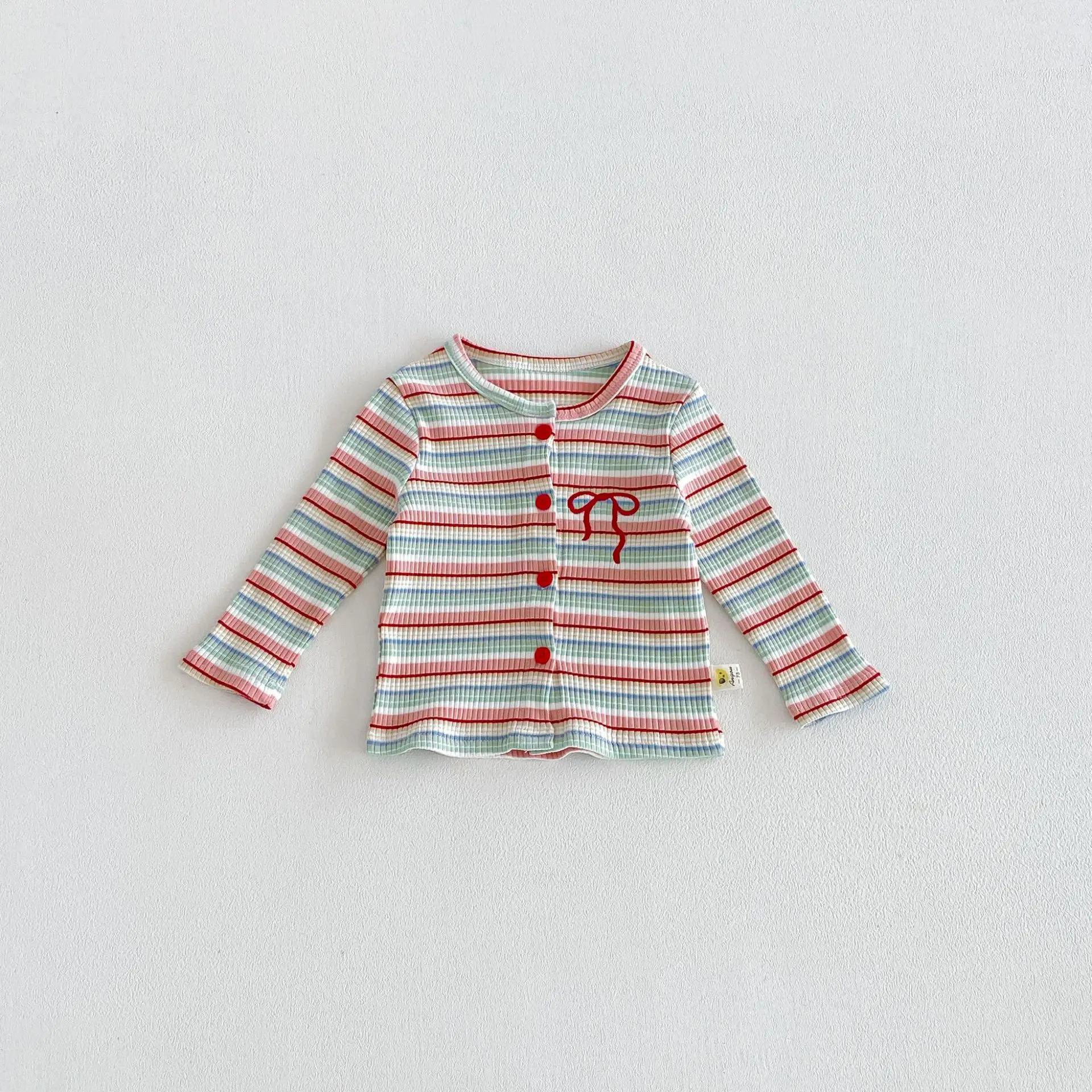 2026 Autumn New Baby Girl Knitted Cardigan Cotton Infant Toddler Fashion Striped Coat Girls Long Sleeve Casual Knitwear