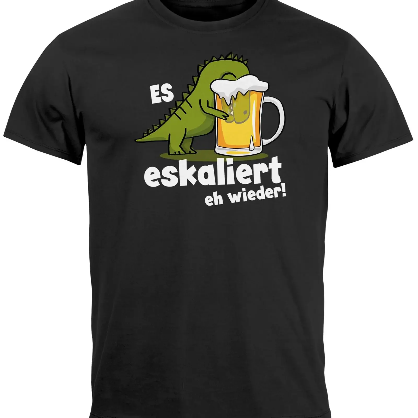 MoonWorks Men's Funny T Shirt Es Eskaliert Eh Wieder Rex Dinosaur Hug Beer for Party Drinking  vintage Washed graphic Stretched