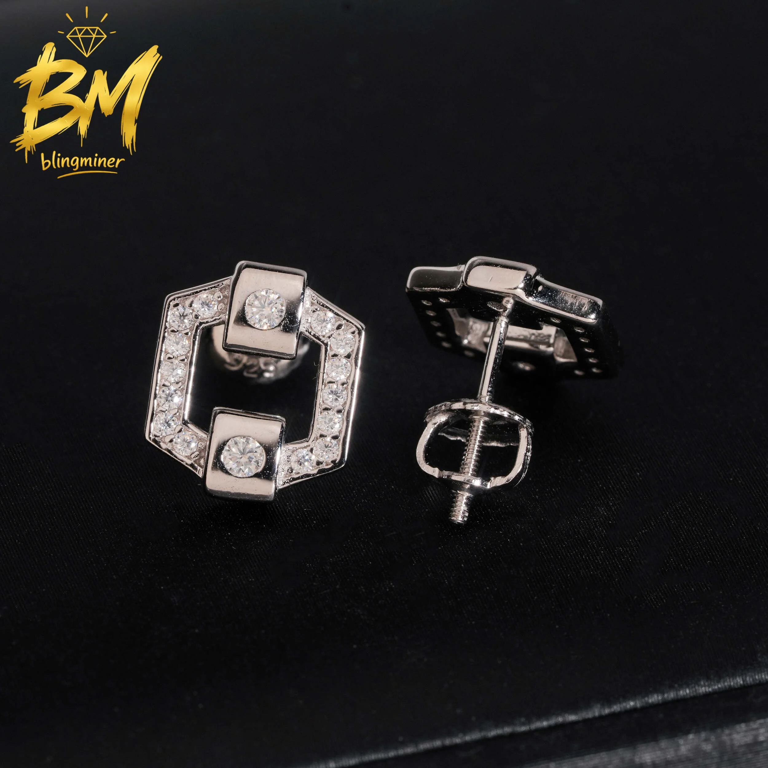 Blingminer Special Diamond VVS Moissanite Earrings For Men Women S925 Silver Ear Studs Jewelry Pass Diamonds Tester