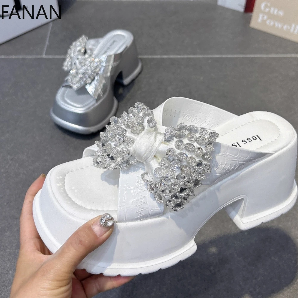 

Luxury Slippers Shoes for Women's 2025 Original Summer Square Toe Open Toe Sexy Platform High Heel Sandals for Vacation