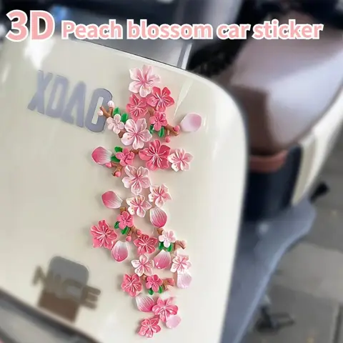 32/64PCS 3D Float Cherry Blossom Flower Decorations DIY Resin Stickers Fashion Ornaments For Car Rear Electric Vehicle Fit