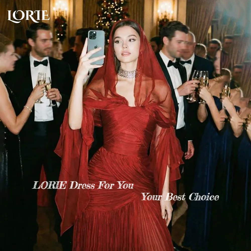LORIE High Collar Arabia Evening Dress Shiny Sequins Floor Length Long Sleeves Mermaid Prom Dresses Pleats Party Gown Customized