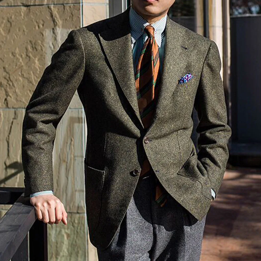 

Mens Wool Blend Suit Jacket Single Breasted Business Blazer Casual Fashion Slim Fit Comfortable Elegant Tweed Coat Outerwear