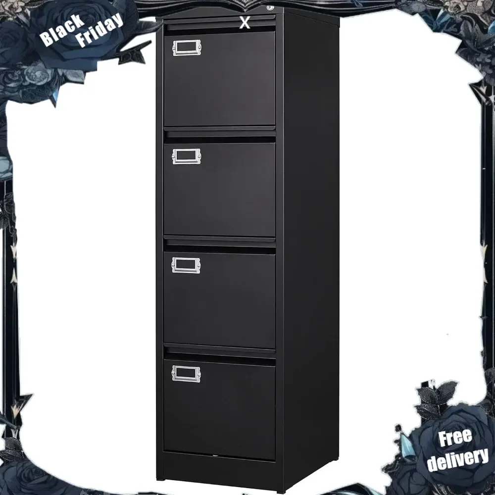 4 Drawer File Cabinet with Lock Metal Vertical File Cabinet Office Home Vertical File Cabinet