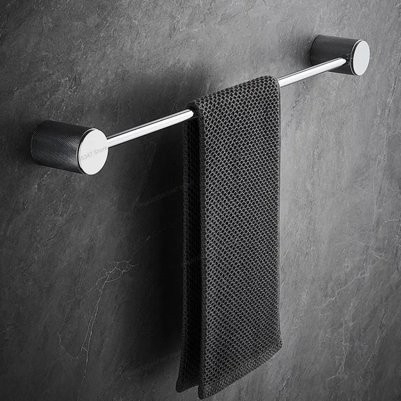 All-copper Chrome-plated Gun Gray Single Bar Towel Bar Bathroom Towel Rack Toilet Towel Rack Hanging Rod Wall Hanging Extended