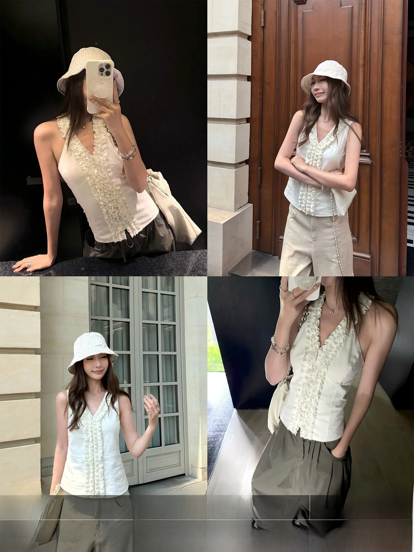

4PRIL Heavy Industry Design 3D Lace Trim Svel Ne Hanging Summer Top Women's Double Version Commute Sle Pure Color