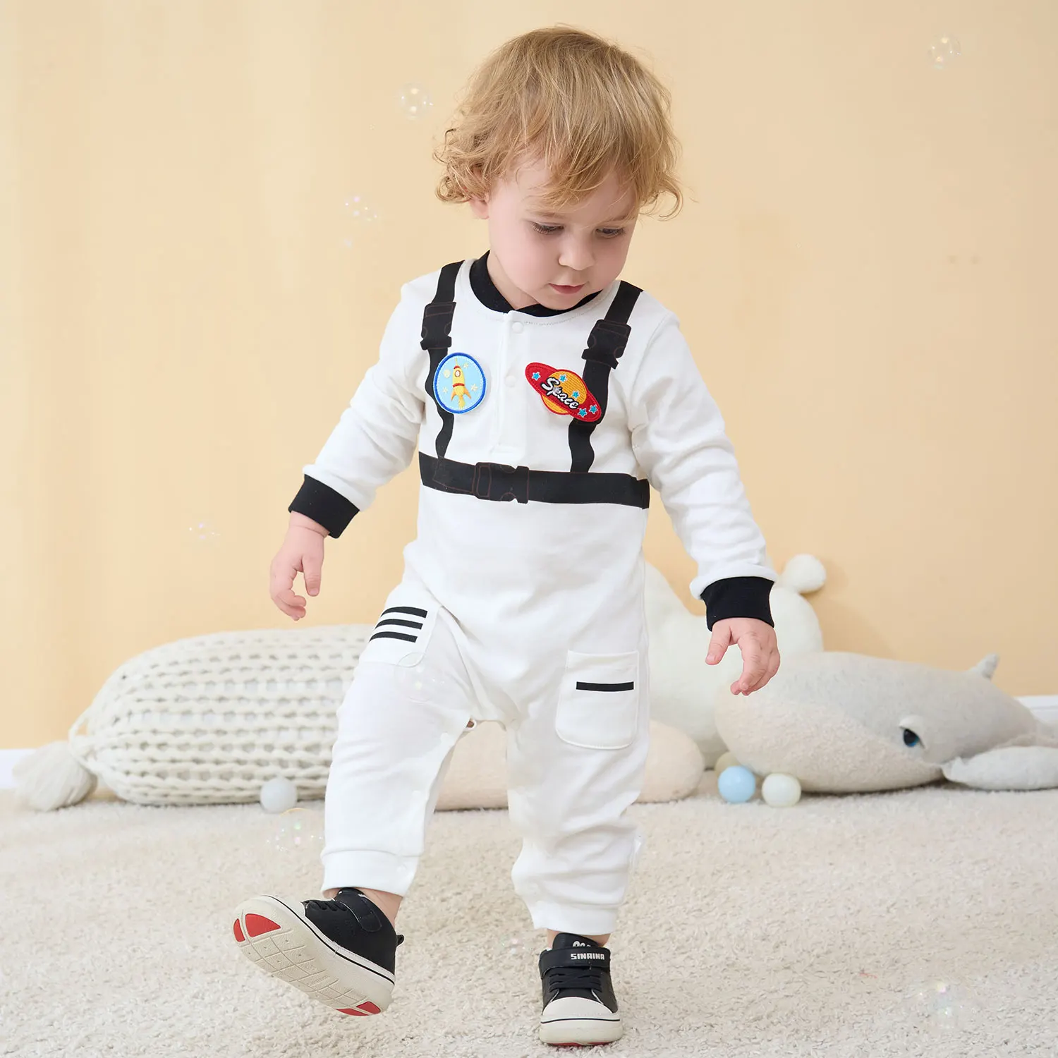 Umorden Cotton Baby Astronaut Costume Jumpsuit Infant Boys Girls 0-3M 3-6M 6-12M 12-18M Spring Autumn Birthday Fancy Dress White