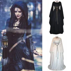 Women Gothic Punk Plus Size Solid Vintage Women Dress  Long Sleeve Bandage Long Party Ladies Dresses Sexy Y2k Vestidos Dres