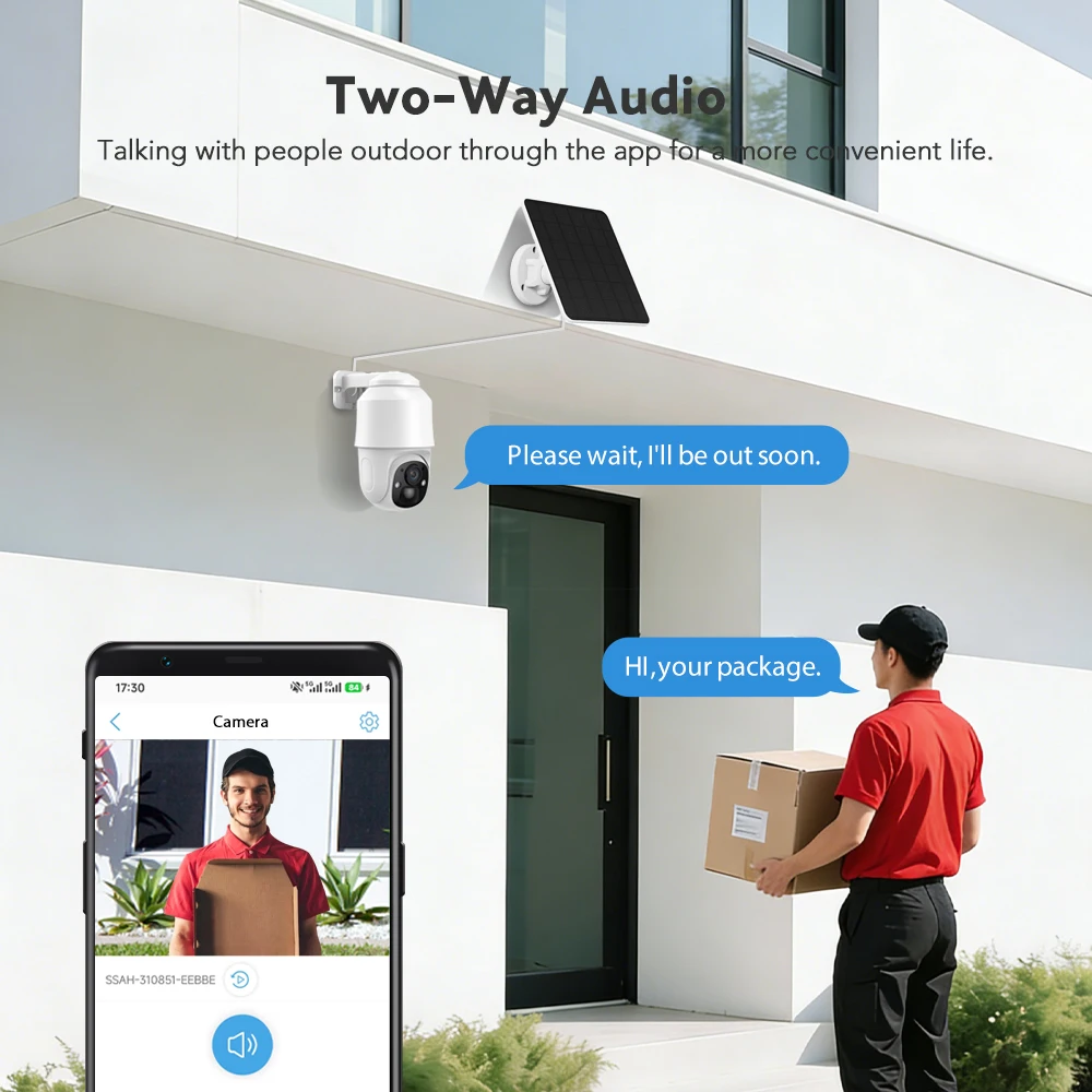 WiFi Solar Panel Security Camera AOV 3MP Build in Rechargeable Battery Support 2.4Ghz&5Ghz Dual-band Wifi Solar Powered Camera