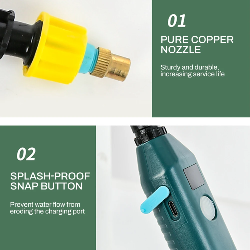 

2400mAh Electric Garden Sprayer, High Pressure Portable Gardening Tool with 3 Mist Nozzles for Plant Watering Irrigation
