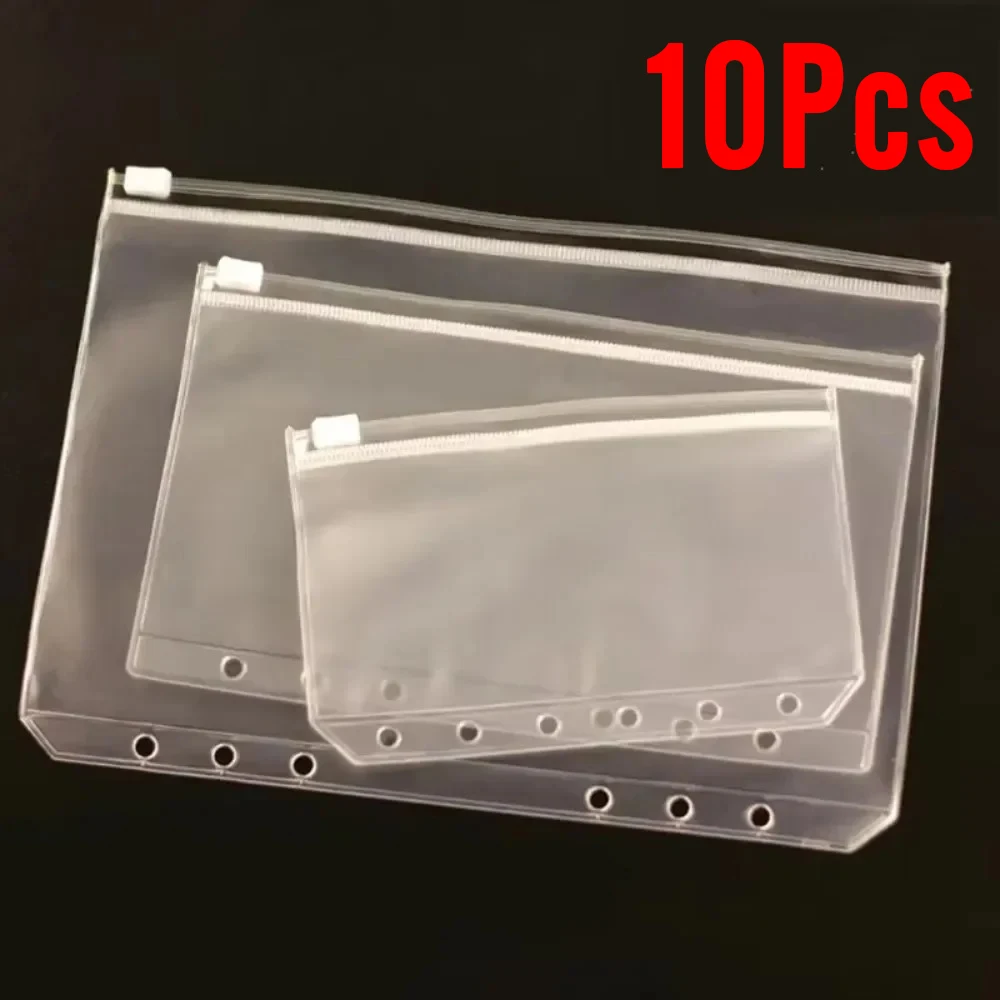 

10Pcs A5 A6 A7 Binder Pocket Folders with Zipper for Notebook Waterproof PVC Document Filing Bag 6 Ring Notebook Divider