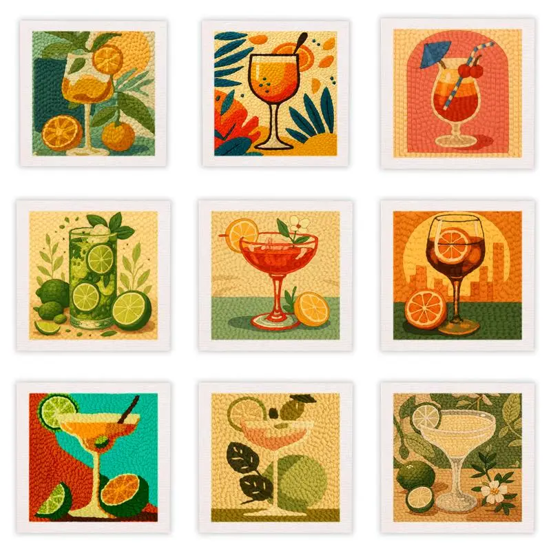 

CHENISTORY Embroidery Punch Needle Kit with Frame Cocktail Pattern Fabric Threader Yarns Pinch Needle Rug Making Tool Set