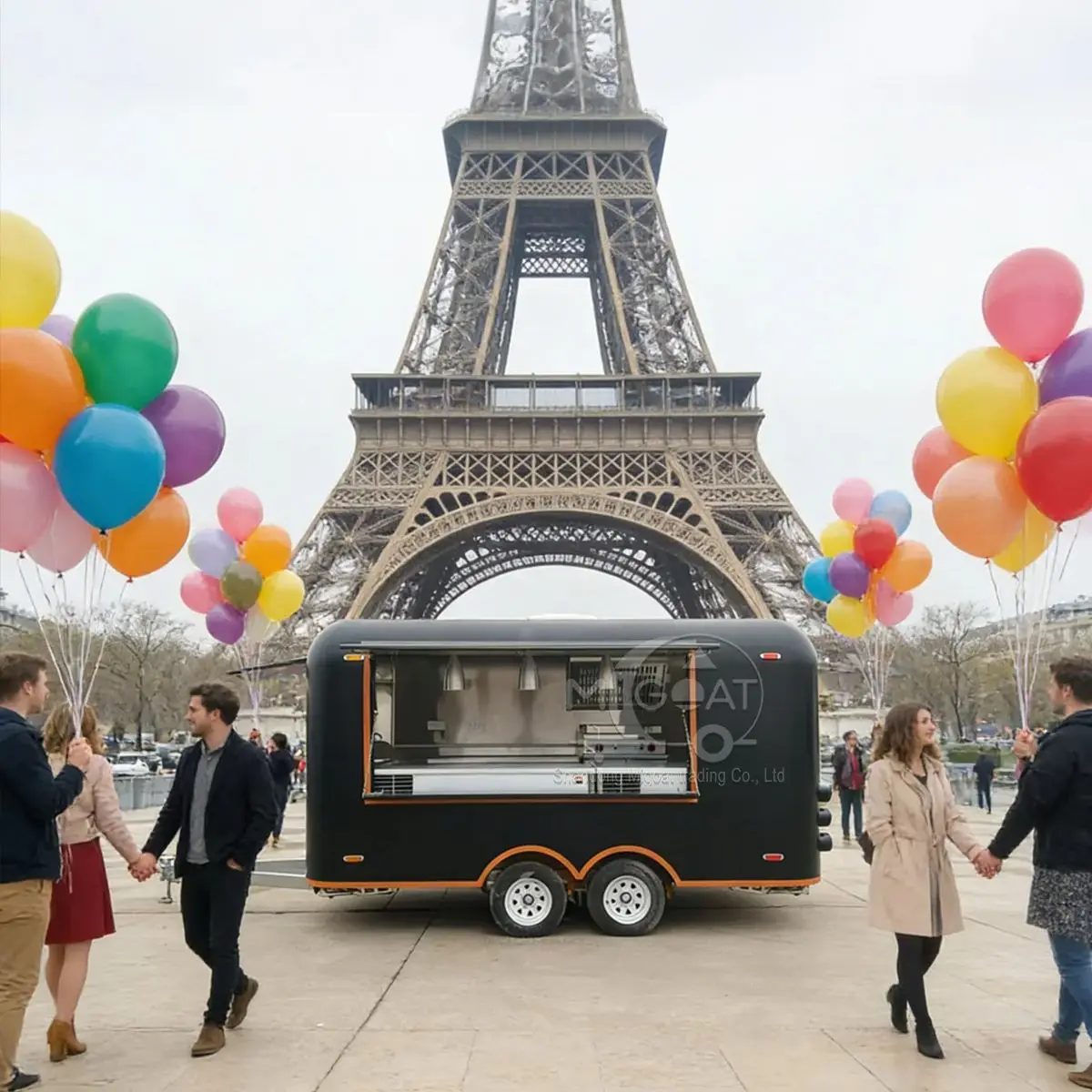 Outdoor Food Trailer Black And Orange Border Attractive Appearance Practical Design for Food Business