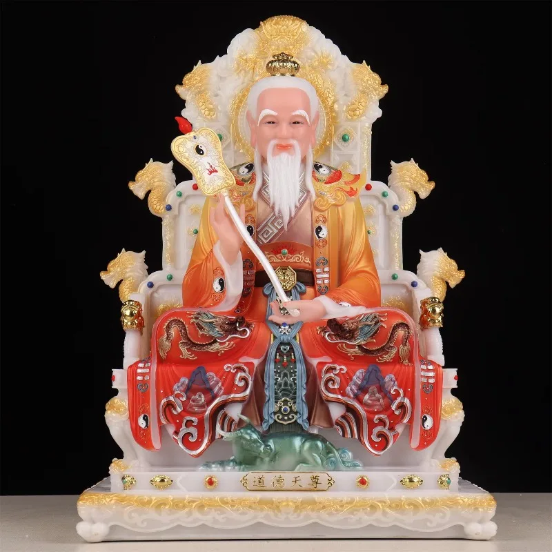 White Stone Three Pure Gods Statues Set Taoist Ancestor Sculpture Indoor Worship Religious Hand Cast Vivid Craft Ornament