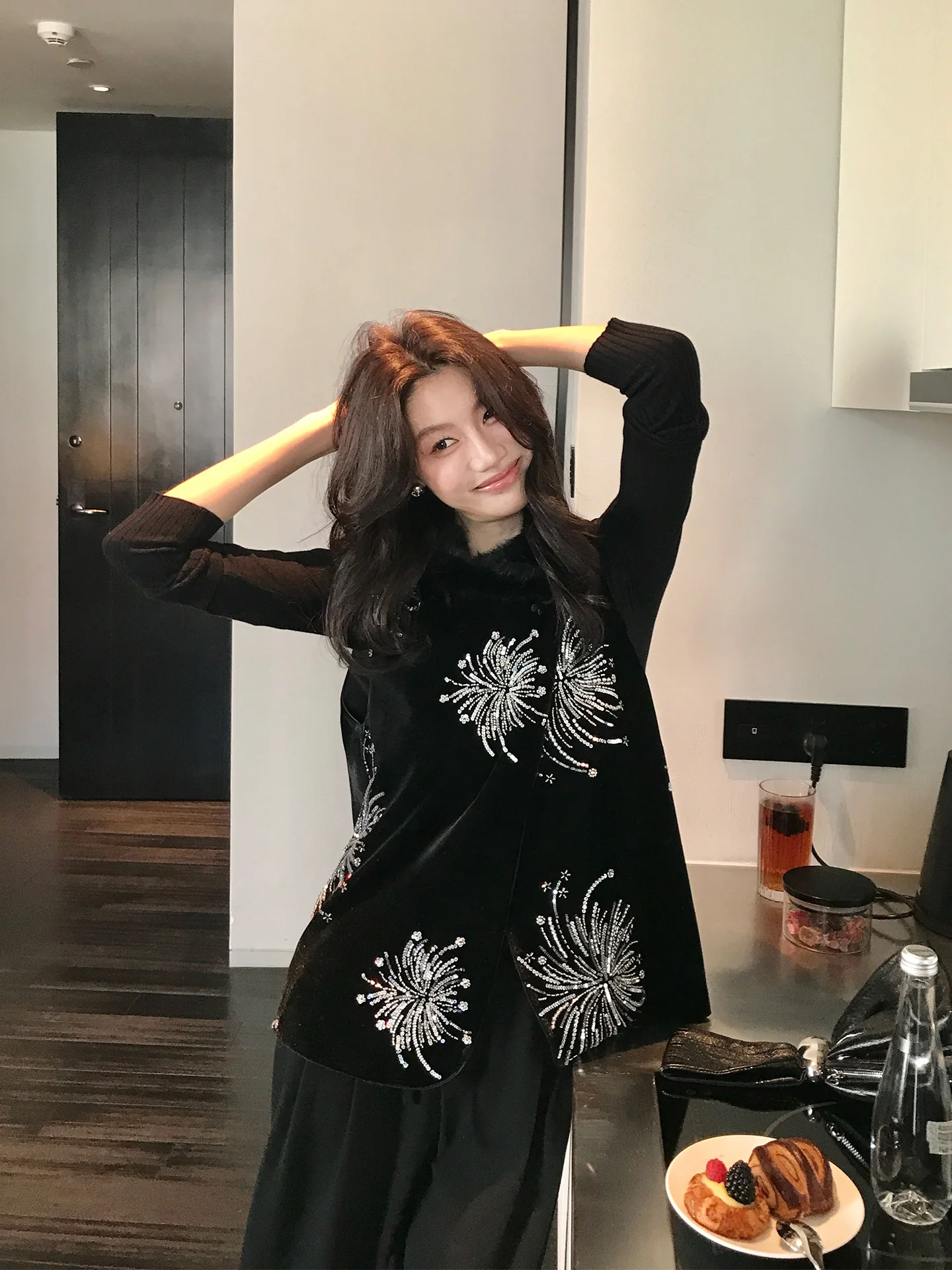 

Элегантный женский жилет Dragon Xier из высококачественного бархата с бисером, в китайском стиле, D56, модная женская верхняя одежда