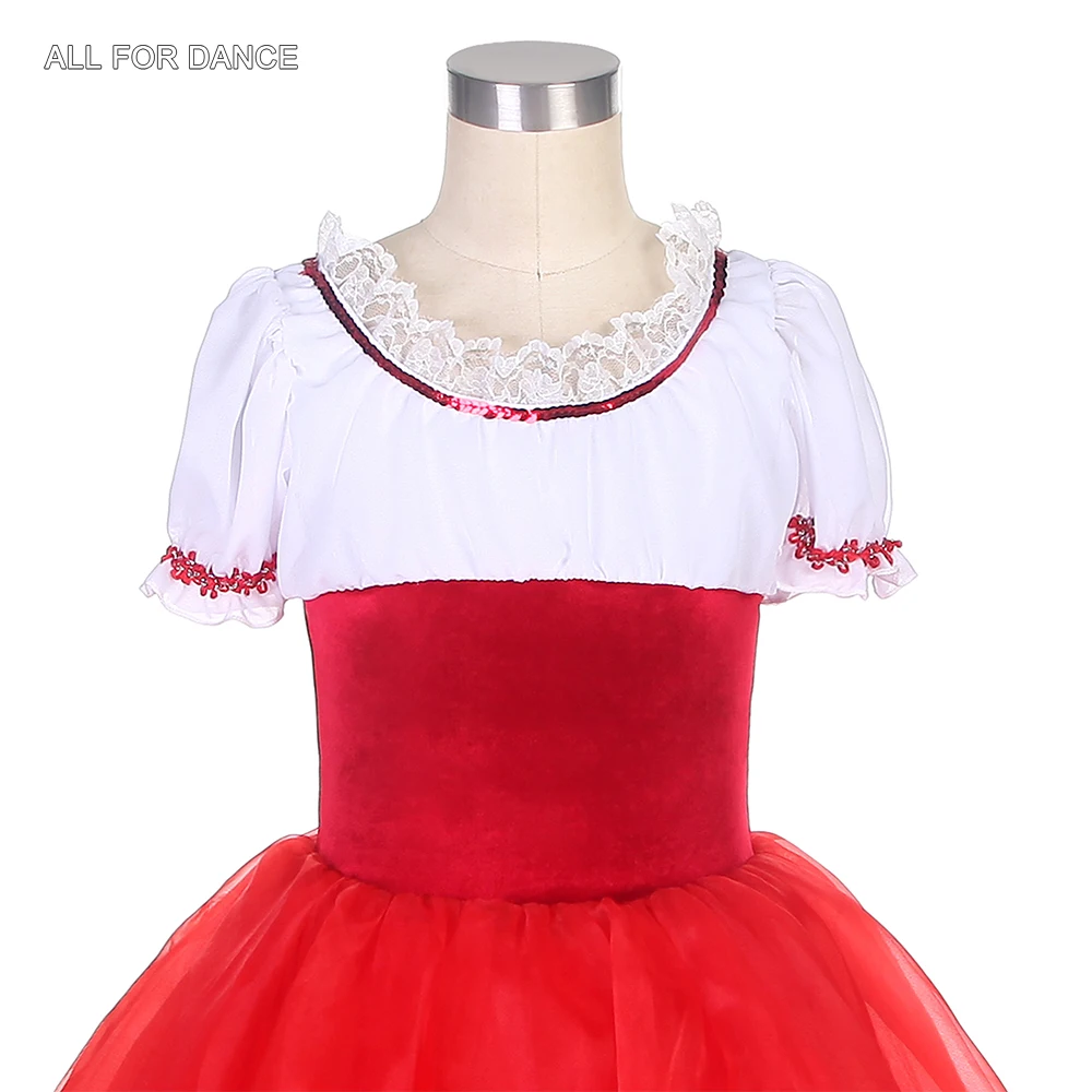 22122 Short Sleeves Ballet Dance Tutu Costume  Red Velvet Bodice with Soft Tulle Tutu Skirt Ballerina Dress for Girls