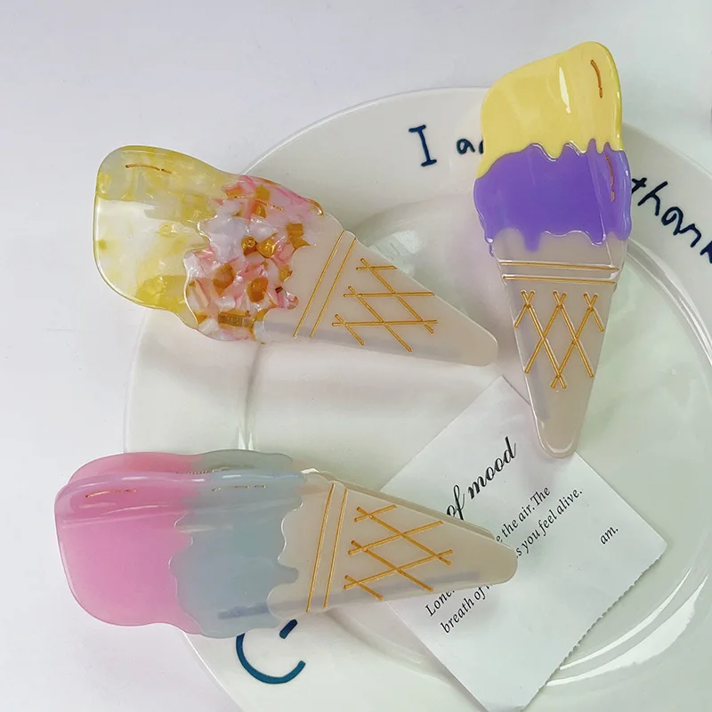 Cartoon Ice Cream Acetate Hair Claw Clips Cute Sweet Bucket Ice Cream Hairpins Accessories Jewelry Gift Tiara Funny Headwear