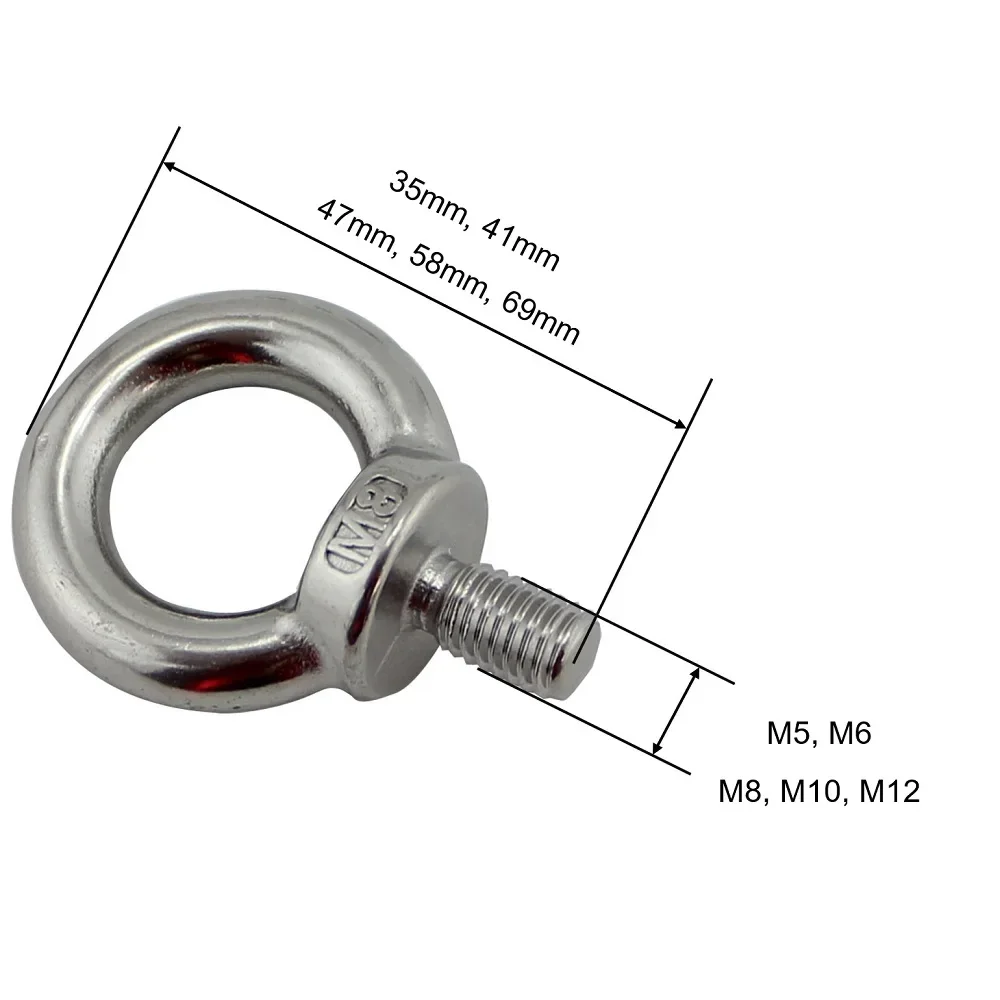 5 Pieces Stainless Steel 304 JIS1168 Lifting Eye Bolt Heavy Marine Stainless Steel Lifting Eye Bolts Screw Eyebolt