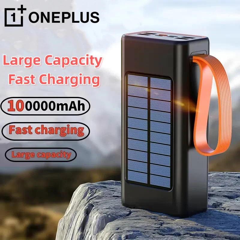 100000 mAh утолщенный аккумулятор на солнечной энергии, большая емкость, встроенные кабели, внешний аккумулятор, светодиодный аккумулятор для iPhone, Huawei, Xiaomi 100000 mAh утолщенный аккумулятор на солнечной энергии, большая емкость, встроенные кабели, внешний аккумулятор, светодиодный аккумулятор для iPhone, Huawei, Xiaomi