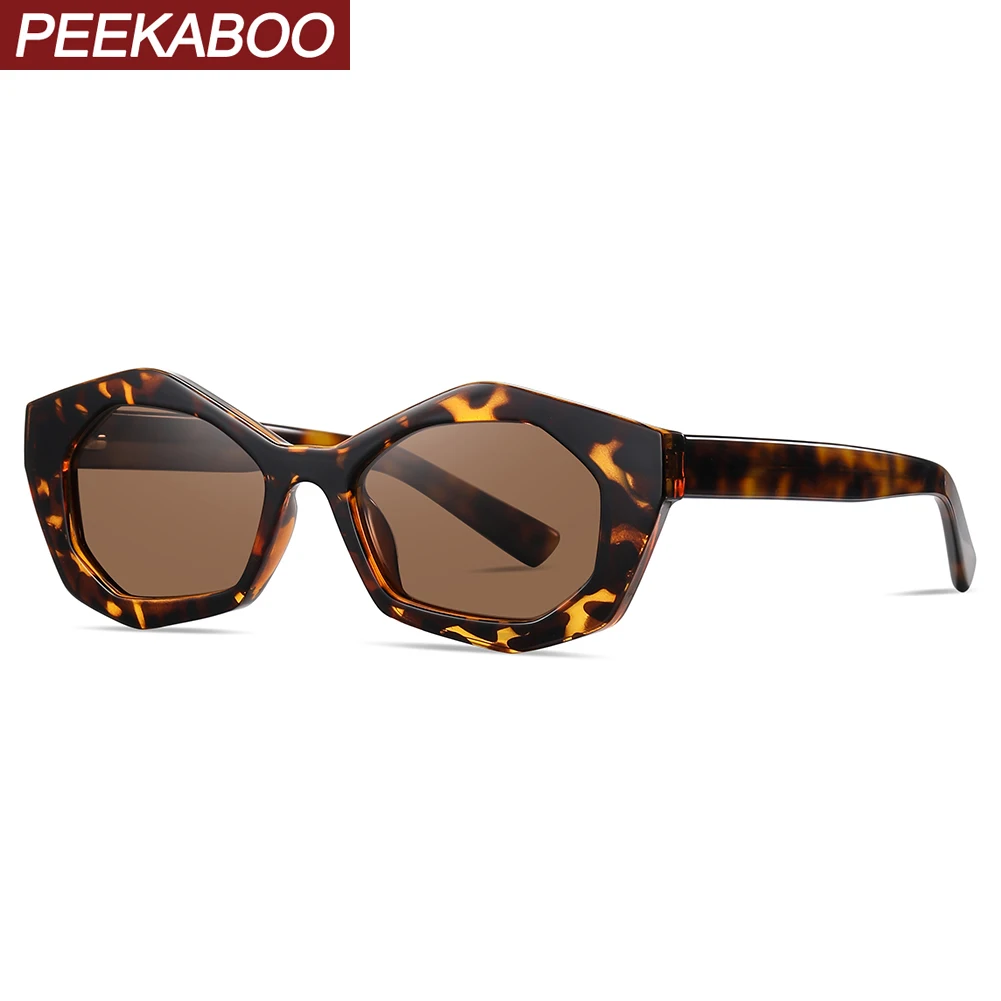 

Peekaboo TR90 polarized sunglasses for women acetate cat eye sun glasses retro polygon leopard brown female accessories gift