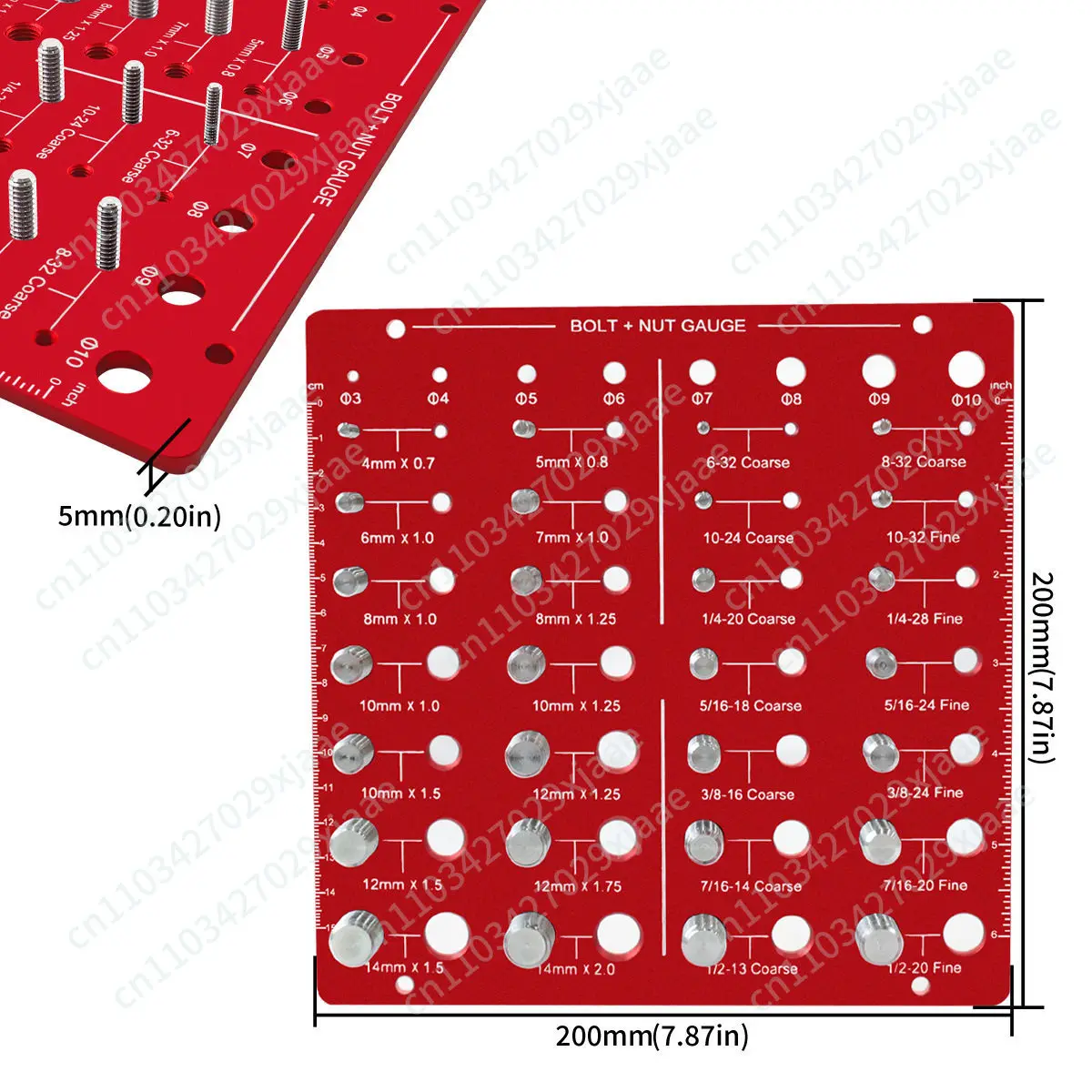 Metric thread gauge, nut and bolt identifier inspector