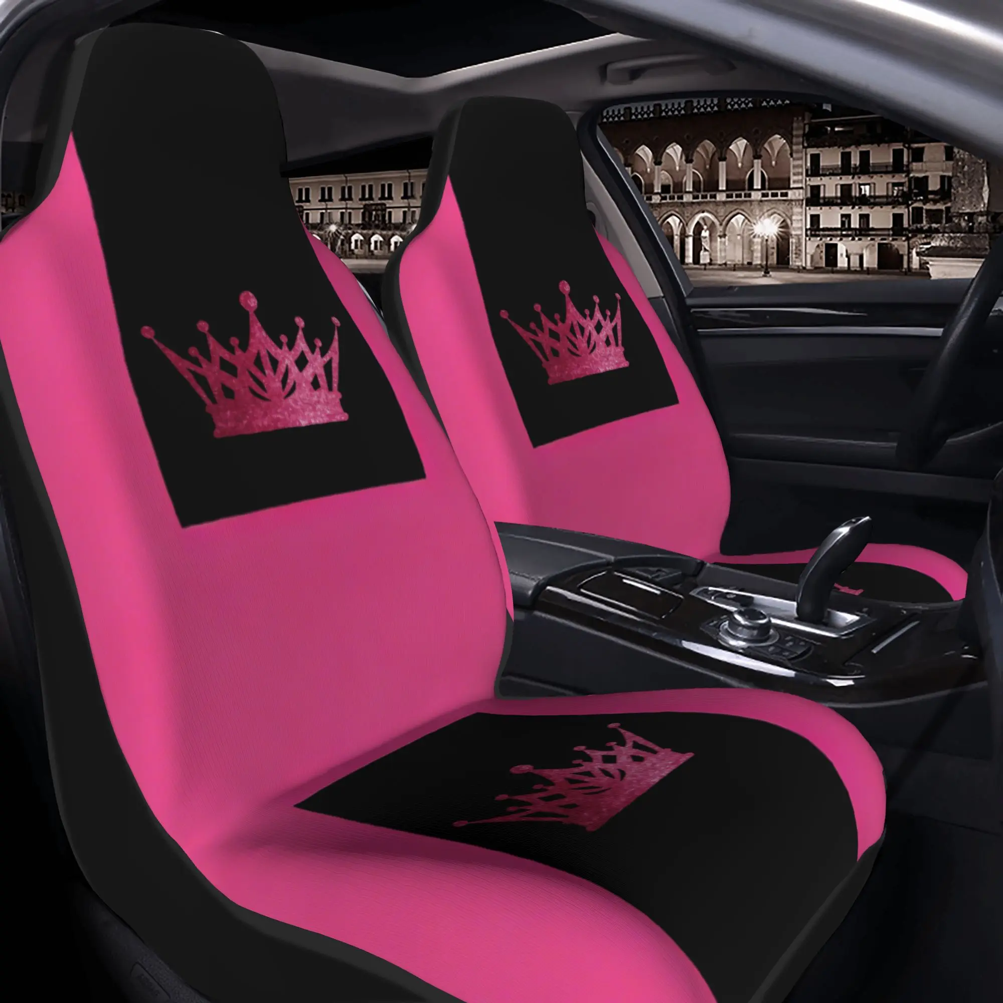 2pcs Magenta Colored Letter H Fashion Printed Car Seat Cover Universal Front Auto Seat Protector Breathable Anti-Slip Dustproof
