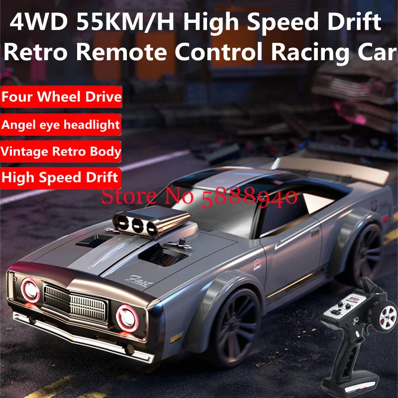 

4WD 55KM/H High Speed Drift Retro RC Racing Car 1:16 Vintage Body Angel Eye Headlight RC Racing Muscle Drift Car Toy Gift Kid