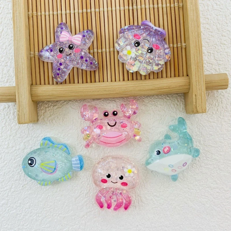 

Transparent fine flash gradual change starfish crab octopus ocean series resin accessories DIY