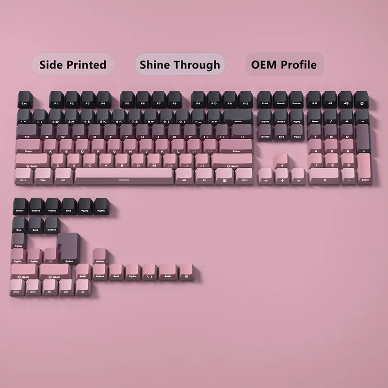 Gradient-Tastenkappen, seitlich bedruckt, durchscheinend, PBT Double Shot, OEM-Profil für MX-Schalter, Gaming-Tastatur, 130+ Tastenkappen – Detail 2