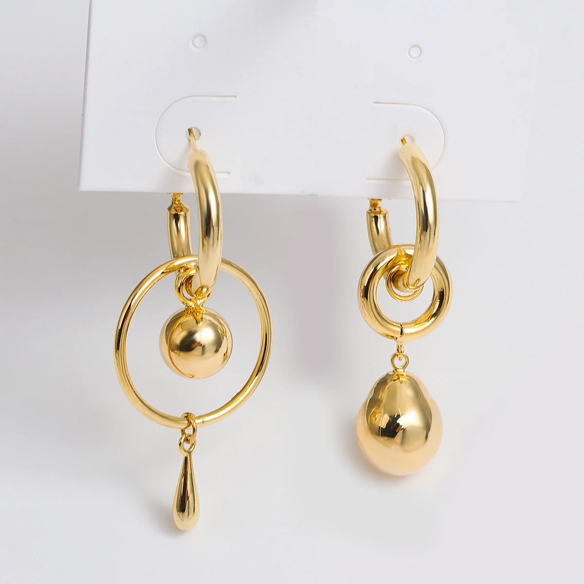 AENSOA Metallic Asymmetry Gold Color Circle Ball Drop Dangle Earrings Bouquet for Women 2023 Fashion Jewelry Holiday Pendientes