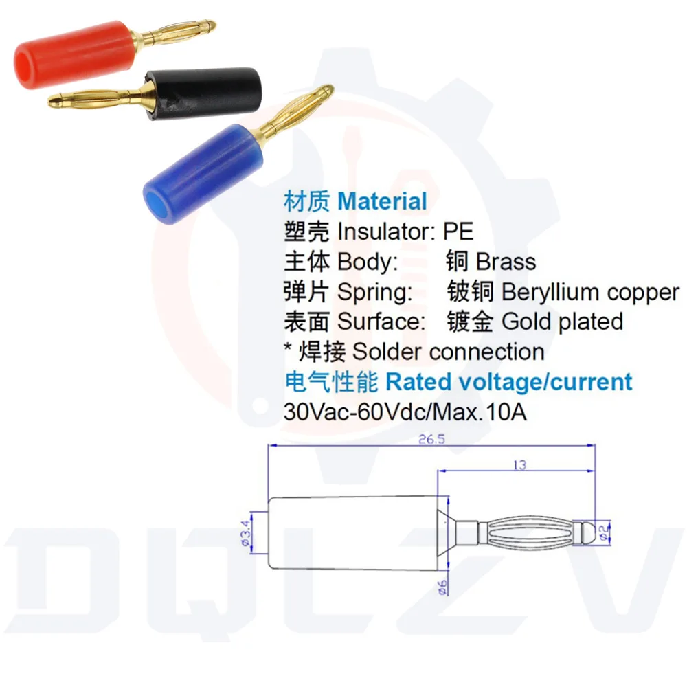 Audio Speaker Screw Banana Gold Plate Plugs Connectors Mini 2MM Banana Plug For Banana Socket