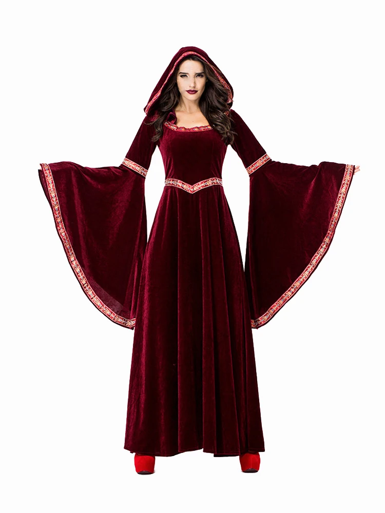 Medieval Retro Gothic Hoodie Witch Long Skirt Luxury Women\'s Party Dress Cosplay Vampire Halloween Adult Costume