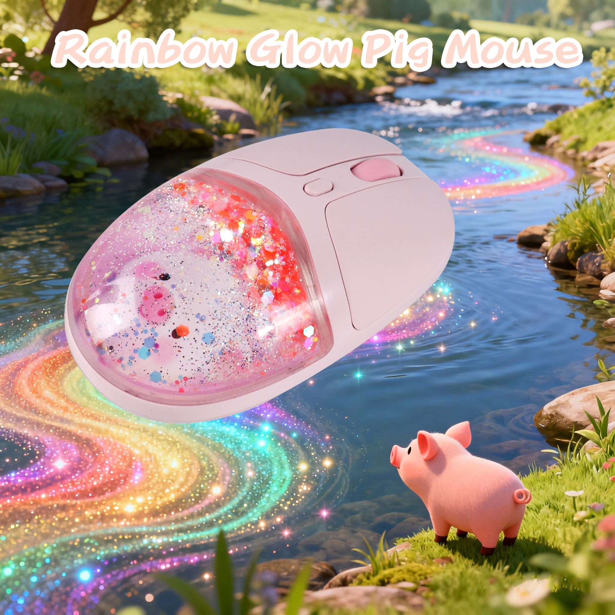 Cute Liquid Wireless Mouse 2.4G Bluetooth Dual Mode RGB Backlight Silent Rechargeable For Women Office Laptop PC