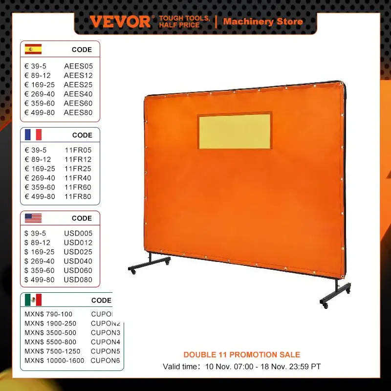 

VEVOR Welding Screen with Frame 6' x 8' Welding Curtain Screens Flame-Resistant Vinyl Welding Protection Screen 4 Swivel Wheels