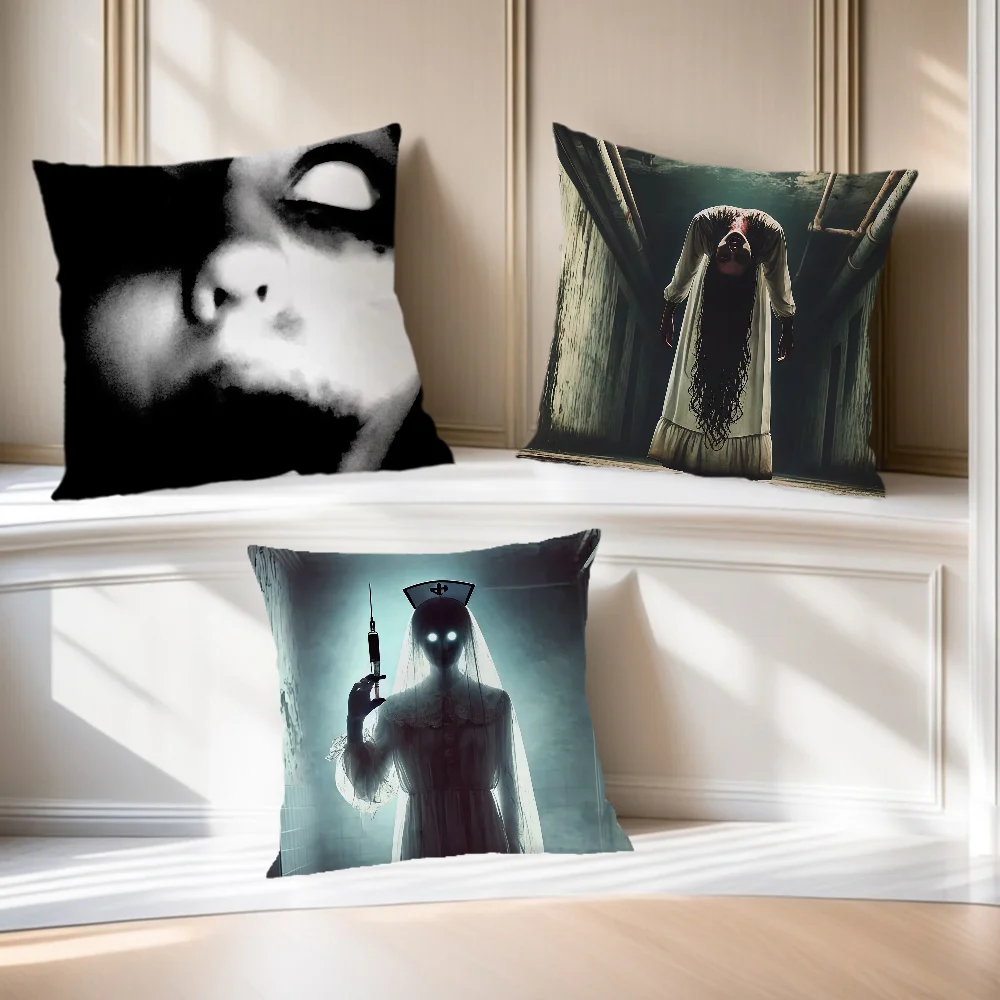 2D Flat Spooky Halloween Dark Eyes Haunted House Cushion Cover Soft Comfortable Pillow Case Sofa Living Room Home Decor
