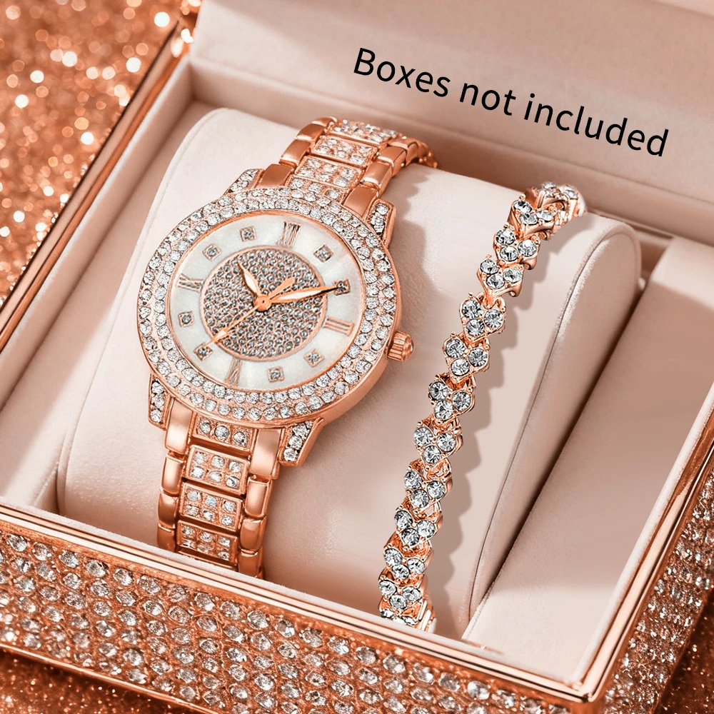 2PCS Gorgeous Party Women's Quartz Watch with Shining Bracelet Jewelry Set