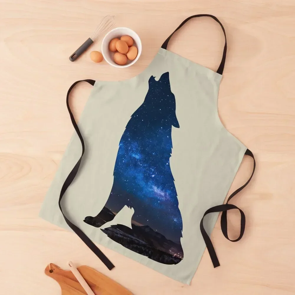 

Wolf Howling At Night, Wolf Lover Apron beauty master women's kitchens Nursing barber uniform Apron