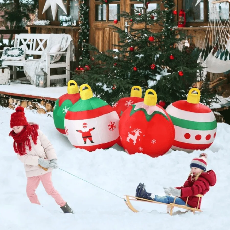 Drasi Tiup Natal Menyala 6,9 Kaki Tiup Lima Bola Natal Drasi Halaman Meledakkan Lucu dengan Lampu LED Bawaan