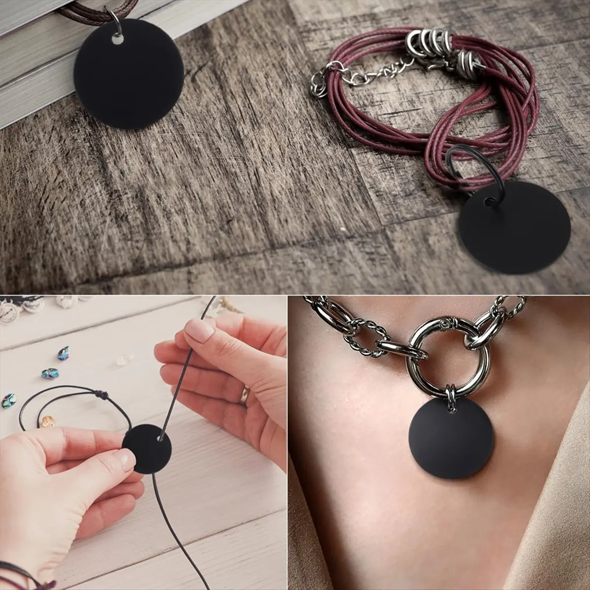 HITL Round Stamping Blanks Stainless Steel Blank Tags with Hole Blank Dog Tag for Engraving with Key Rings for Jewelry Making