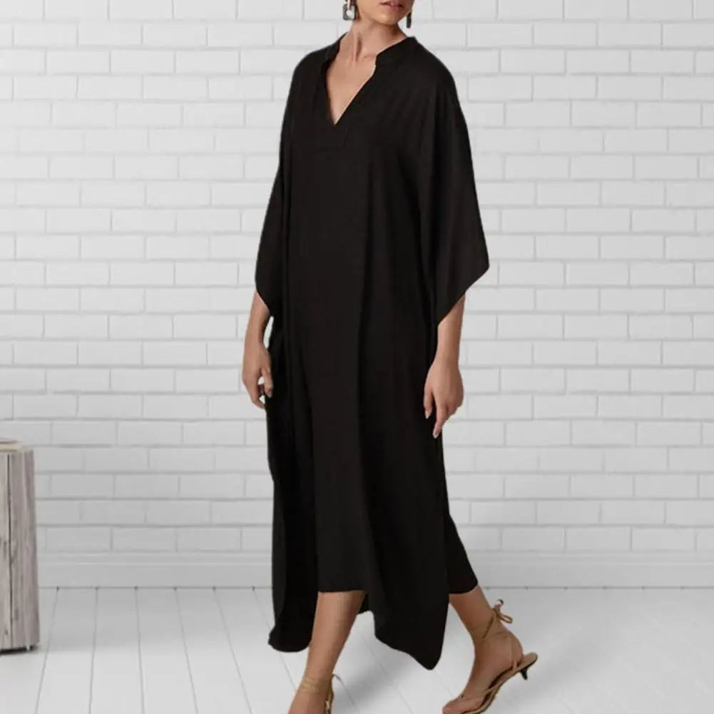 Abiti lunghi estivi per le donne estate Maxi orlo irregolare Beachwear nero mezza manica Beach Cover Up 2024 Outwear Robe Dress